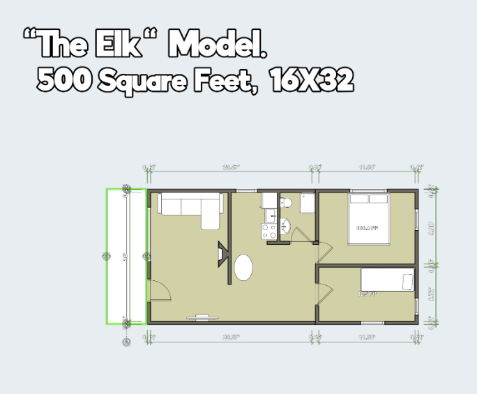 "The Elk" Model. 500 Square Feet, 16X32